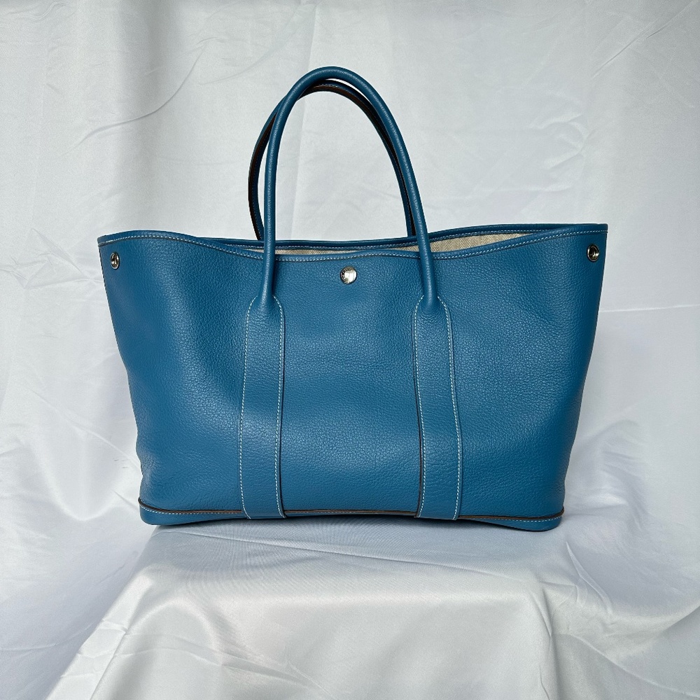 Hermes Garden Party Tote Leather 36 Blue